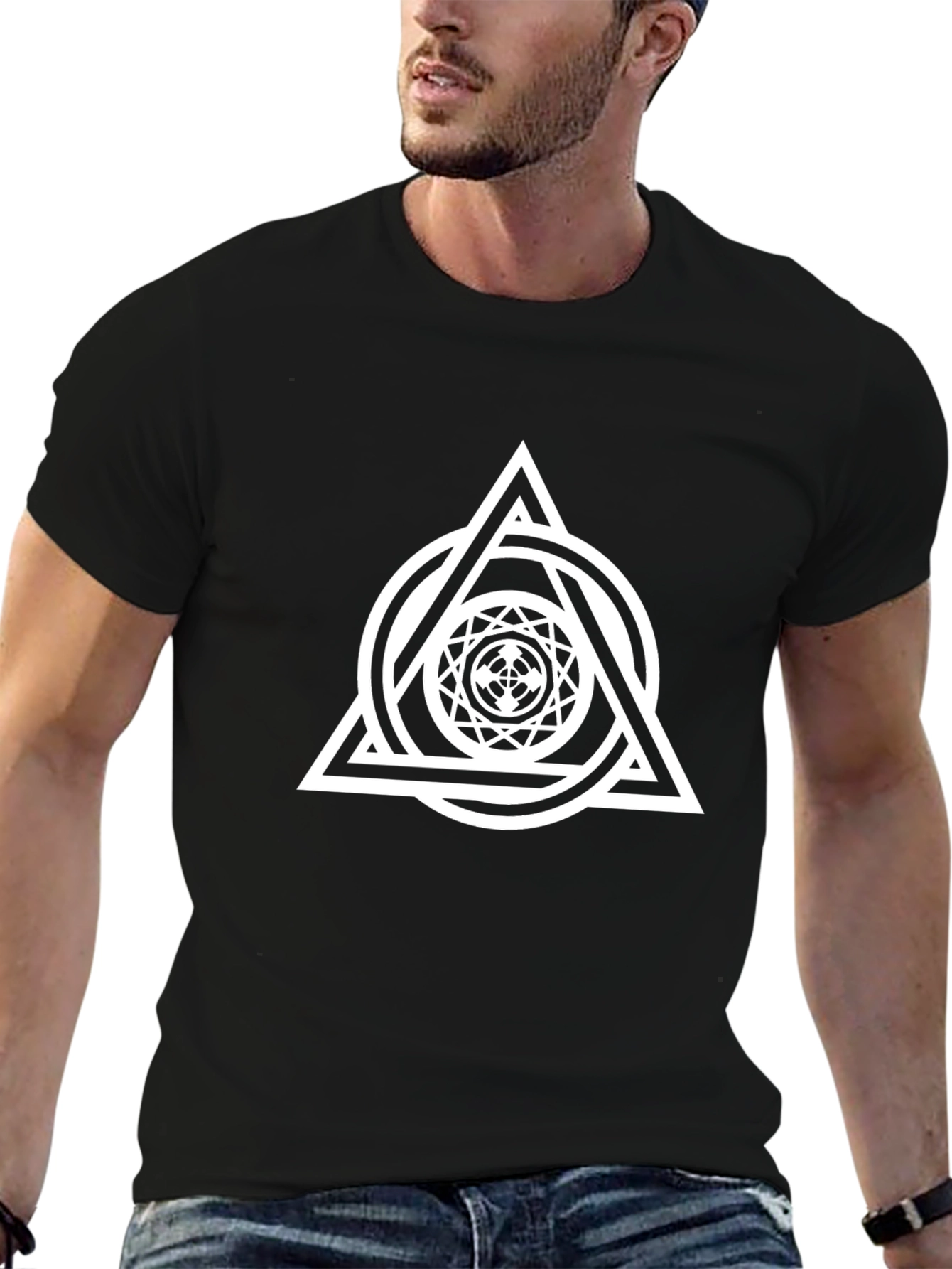 Geometric Triangle Circle Graphic Tee - Black