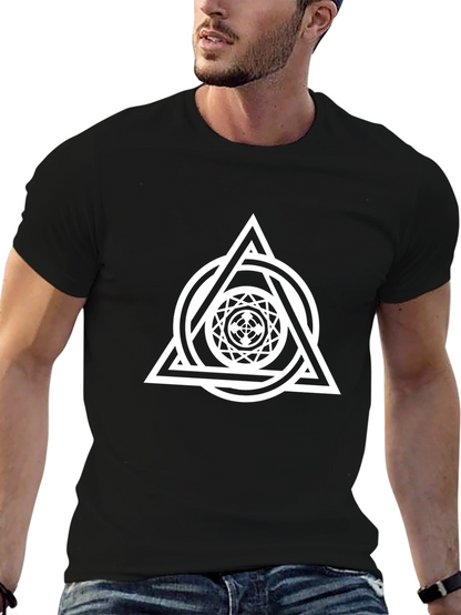 Geometric Triangle Circle Graphic Tee - Black