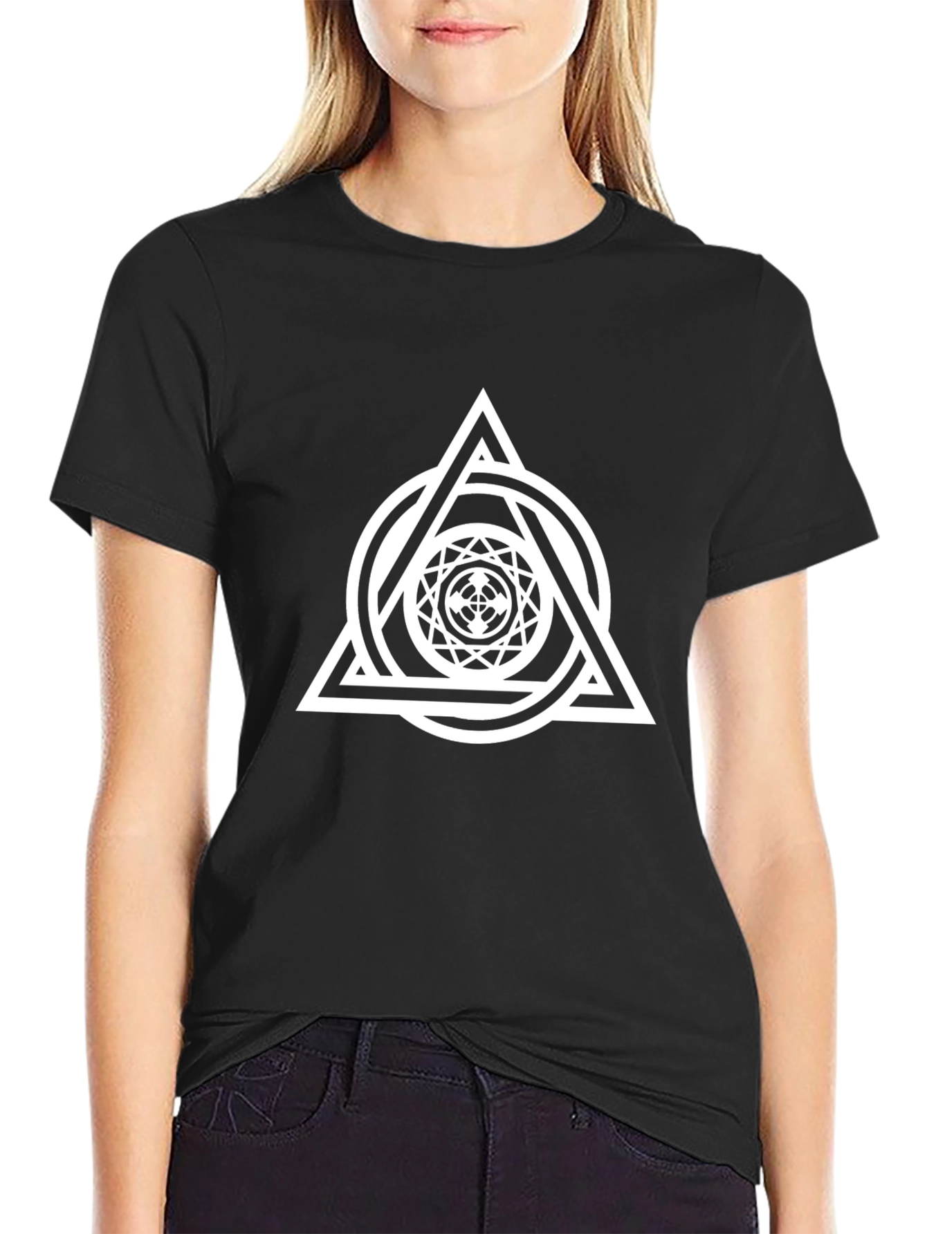 Geometric Triangle Circle Graphic Tee - Black
