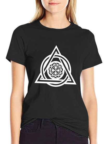 Geometric Triangle Circle Graphic Tee - Black