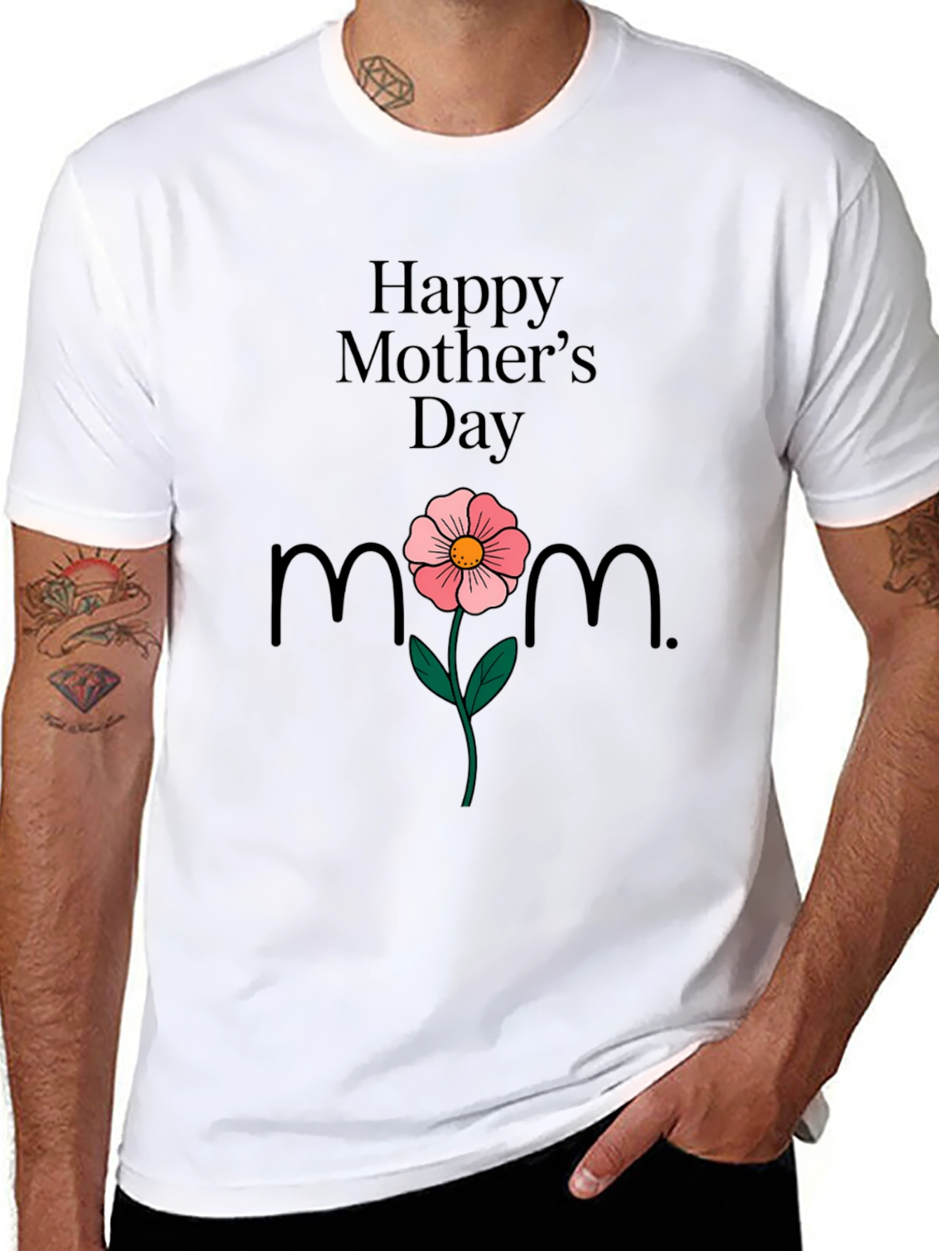 Happy Mothers Day T-Shirt Mom Flower Black