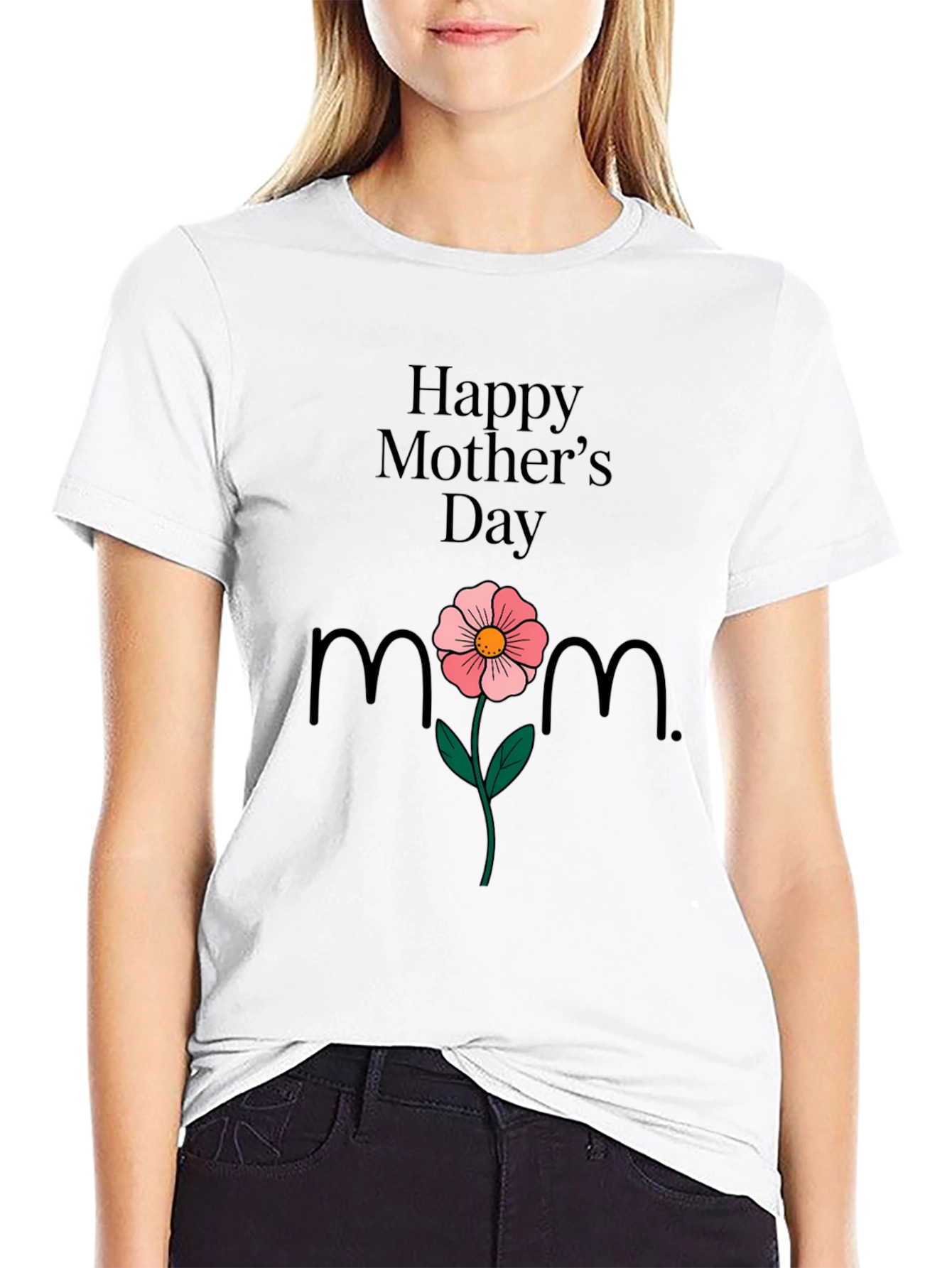 Happy Mothers Day T-Shirt Mom Flower Black