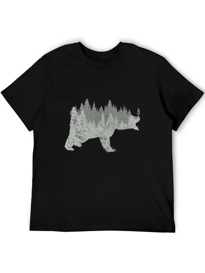 Bear Forest Graphic Print Black T-Shirt