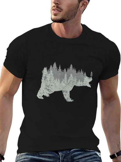Bear Forest Graphic Print Black T-Shirt