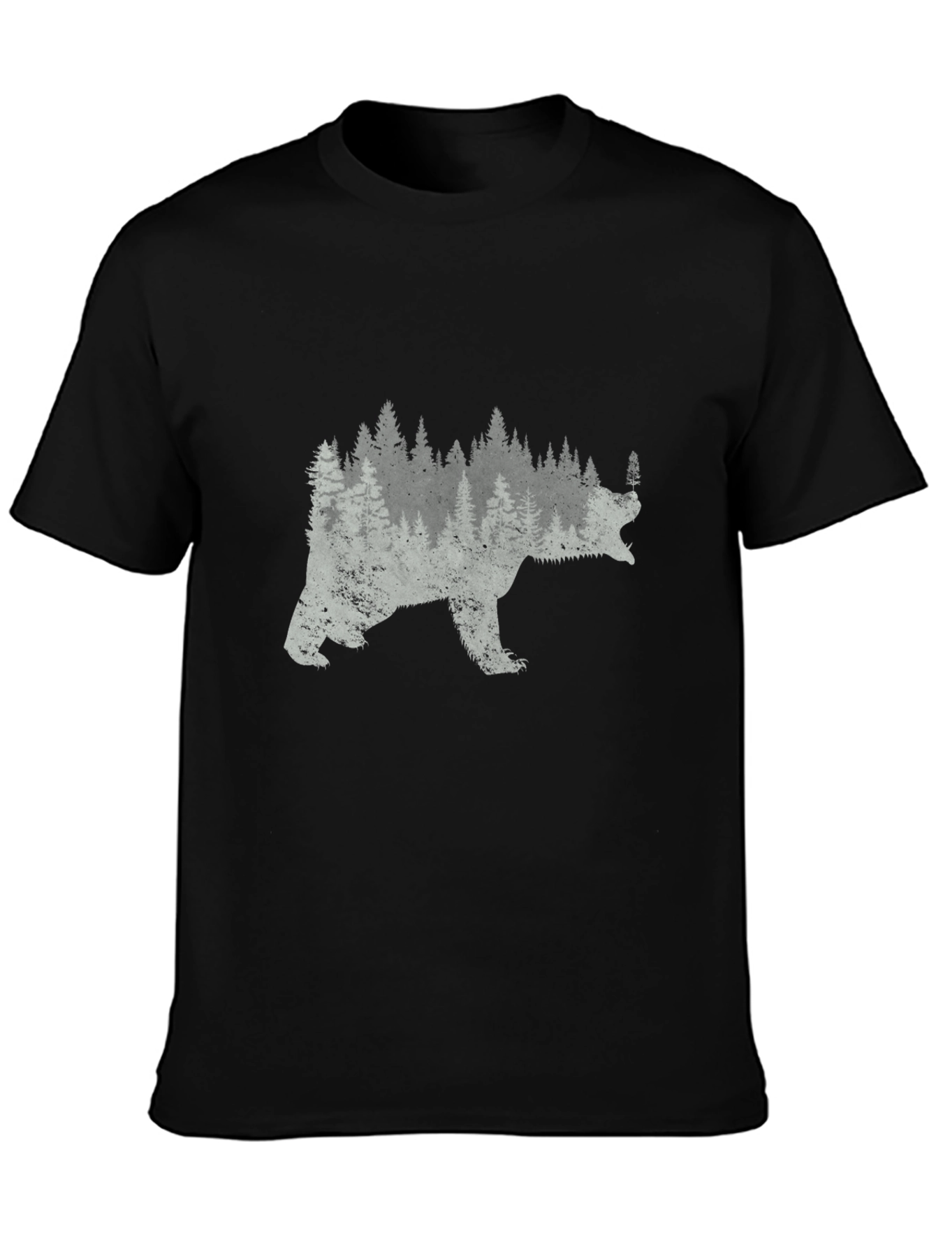Bear Forest Graphic Print Black T-Shirt