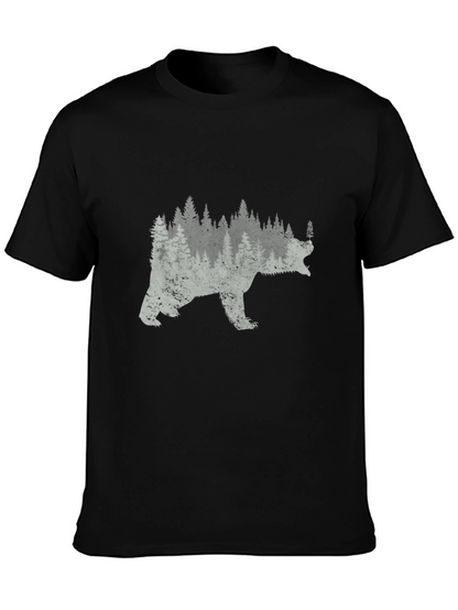 Bear Forest Graphic Print Black T-Shirt