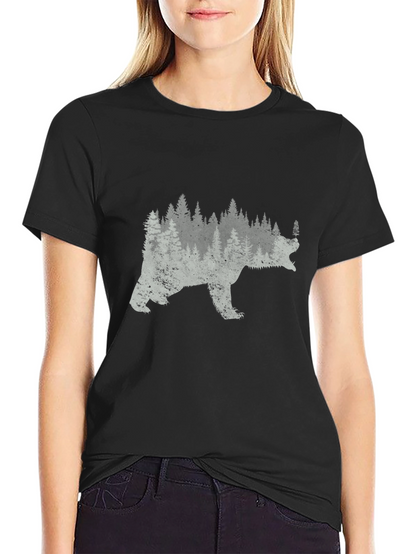 Bear Forest Graphic Print Black T-Shirt