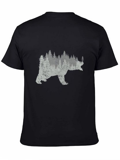 Bear Forest Graphic Print Black T-Shirt