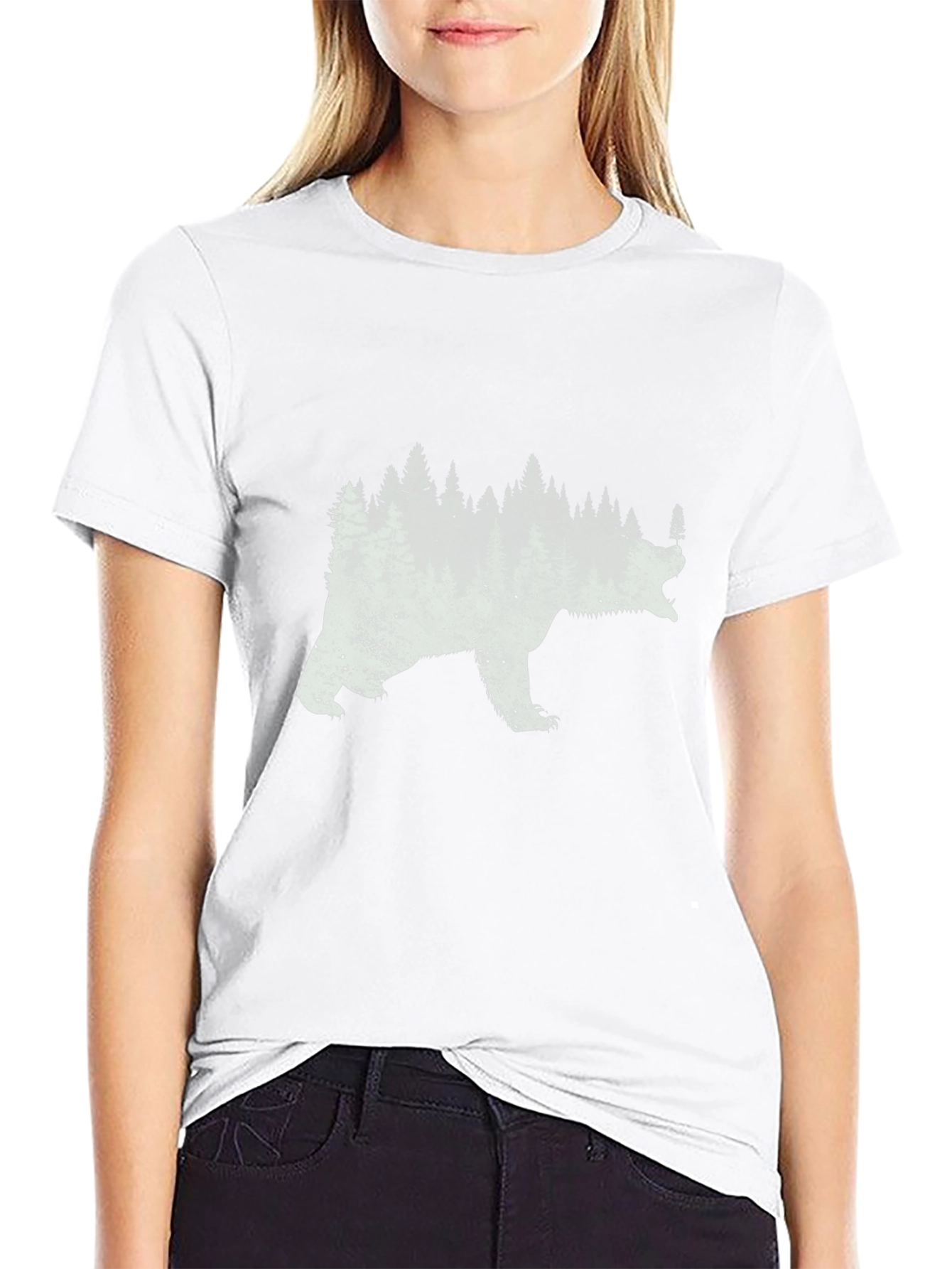 Bear Forest Graphic Print Black T-Shirt