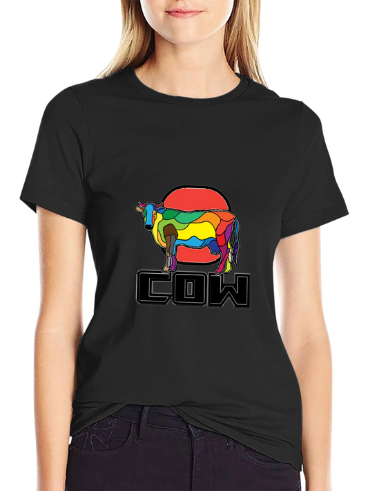 Colorful Cow Graphic T-Shirt