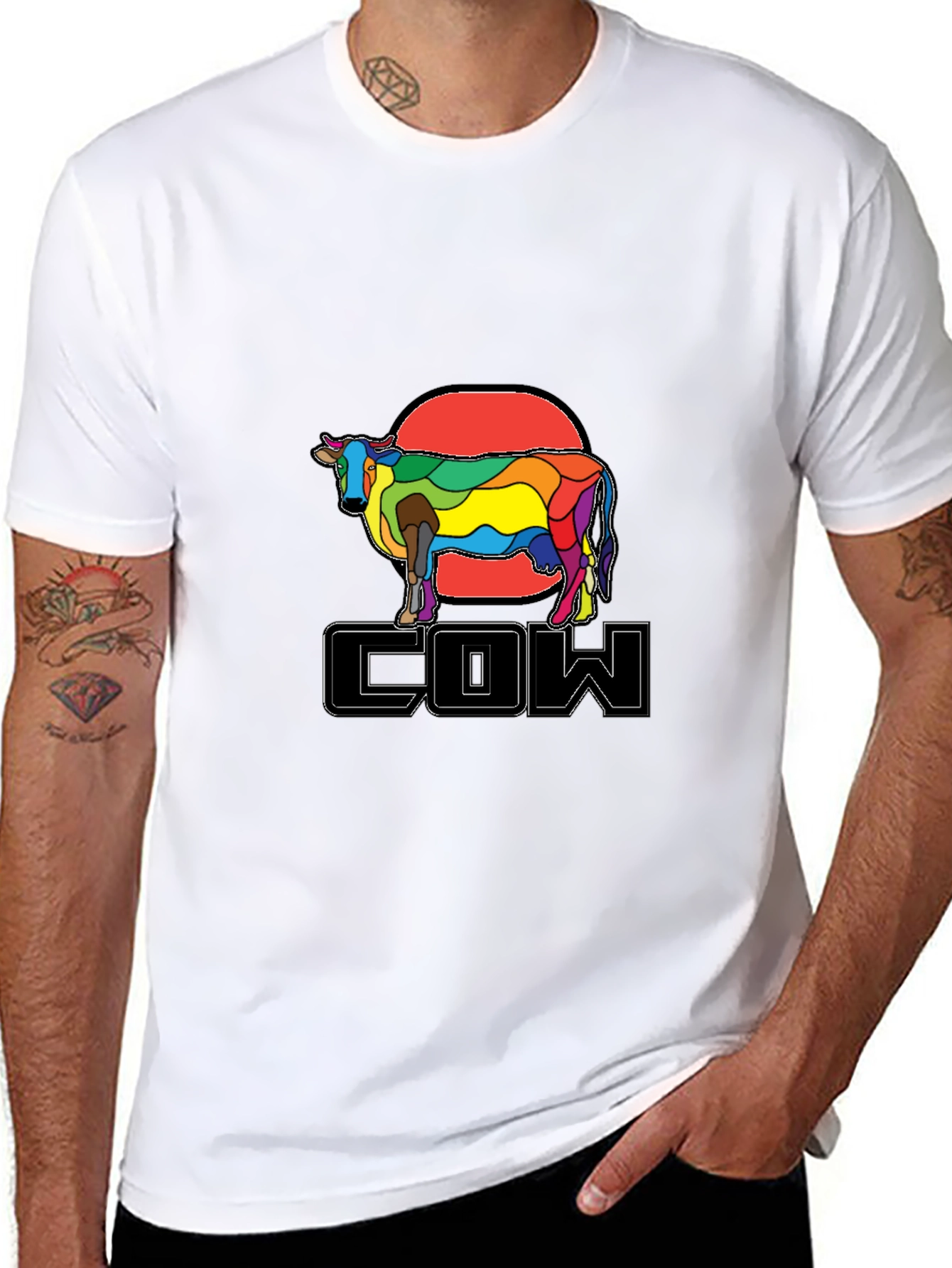 Colorful Cow Graphic T-Shirt