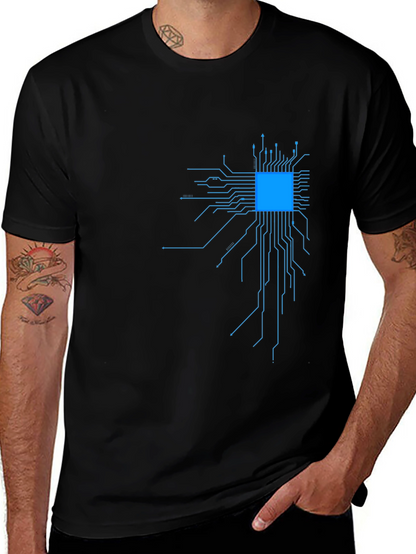 Circuit Board Graphic Tee - Black Cotton Blend