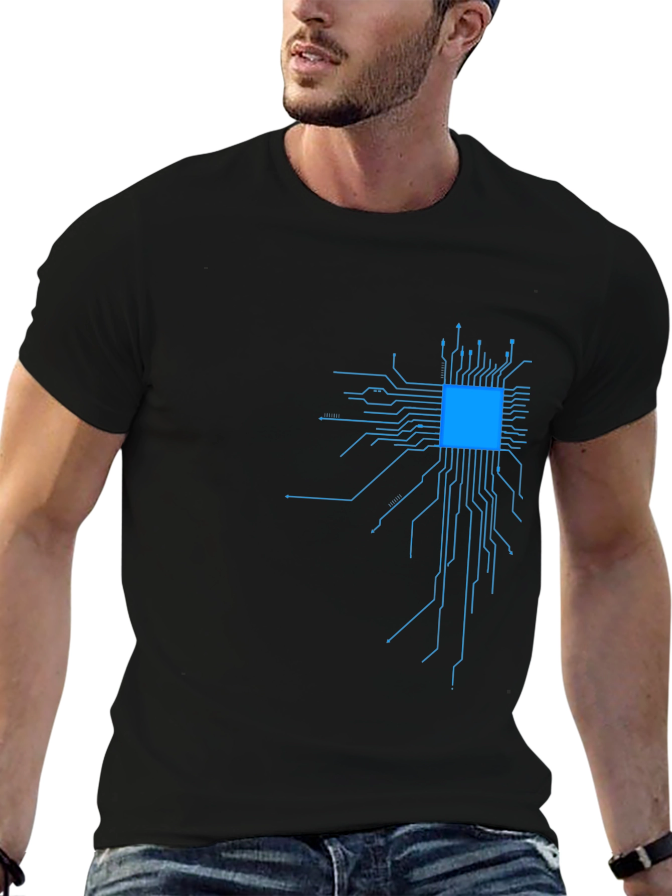Circuit Board Graphic Tee - Black Cotton Blend