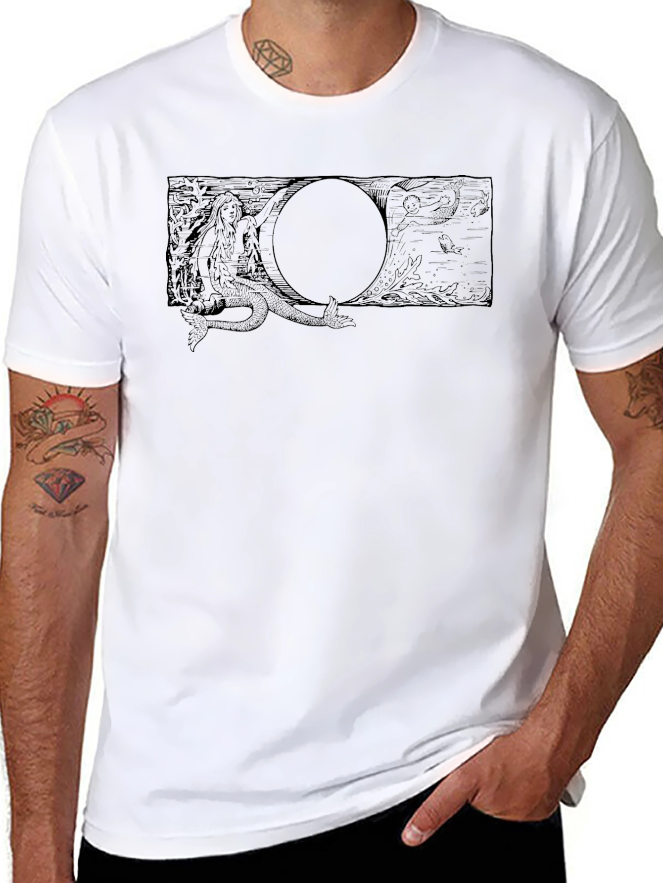 Black T-Shirt with Mermaid Graphic Tee