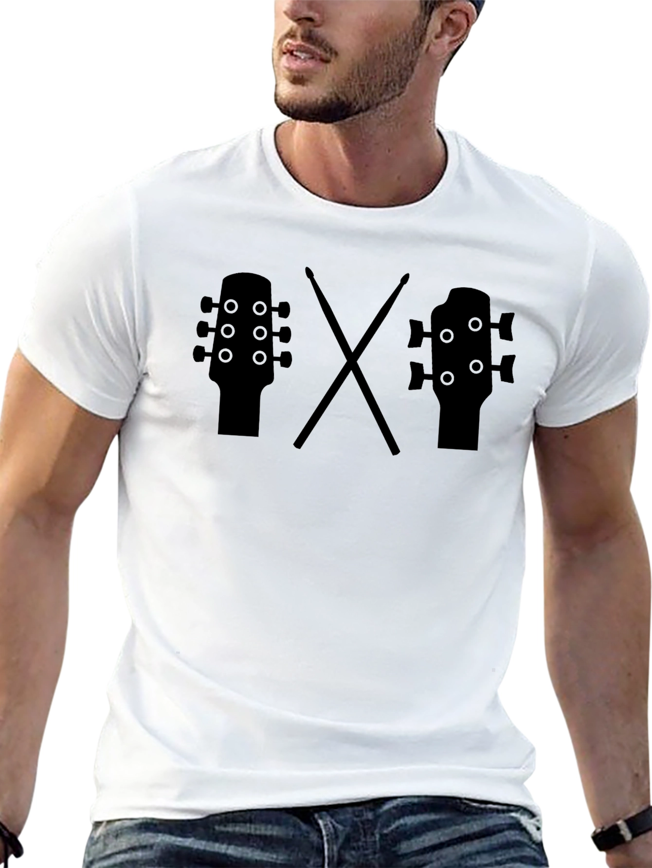 Guitar & Drums Tee - Musician Black T-Shirt