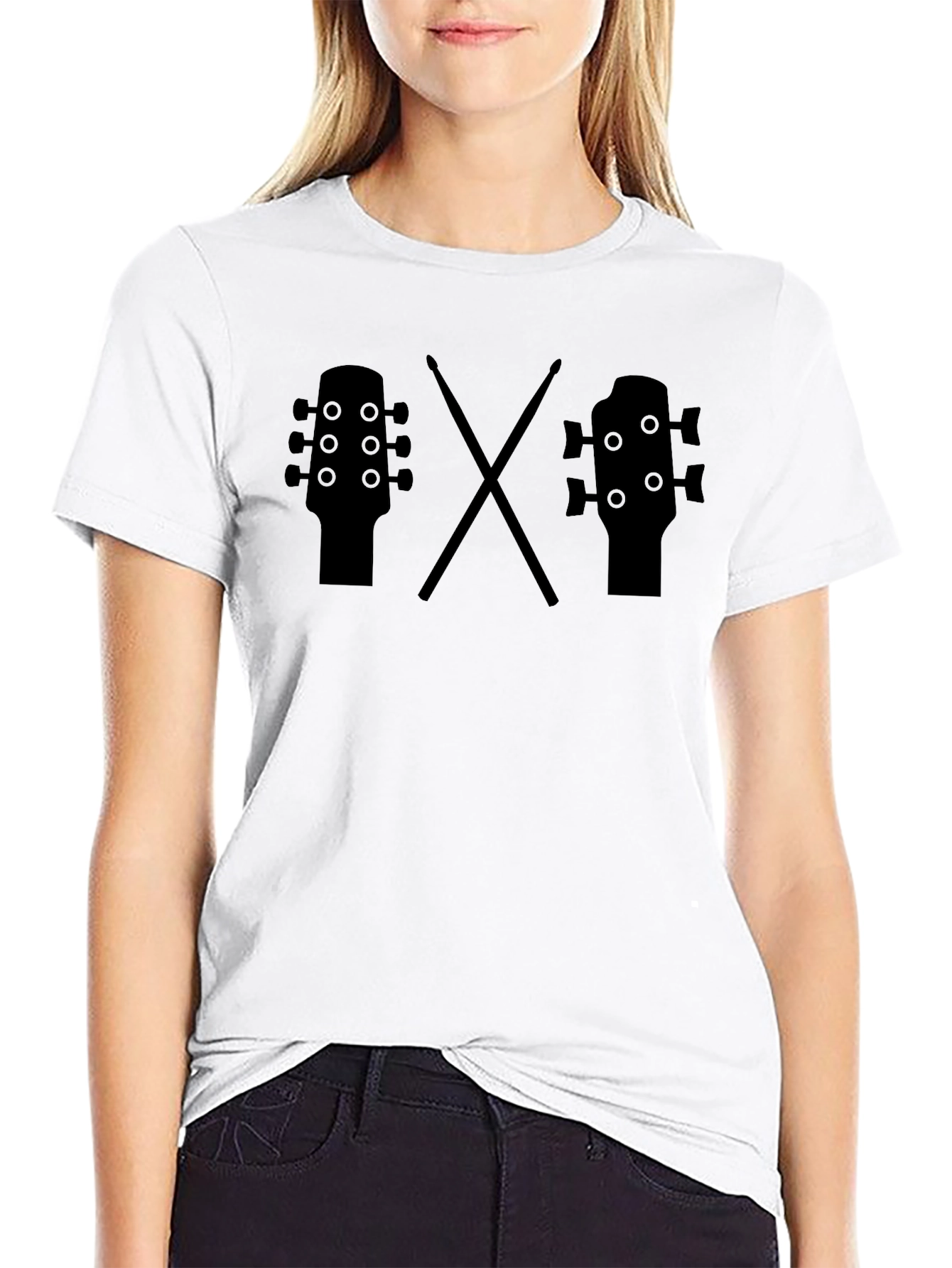 Guitar & Drums Tee - Musician Black T-Shirt