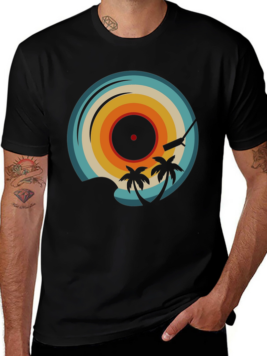Retro Vinyl Record Palm Tree Graphic Tee