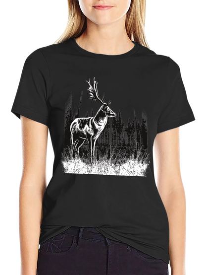 Deer Graphic Print Black T-Shirt