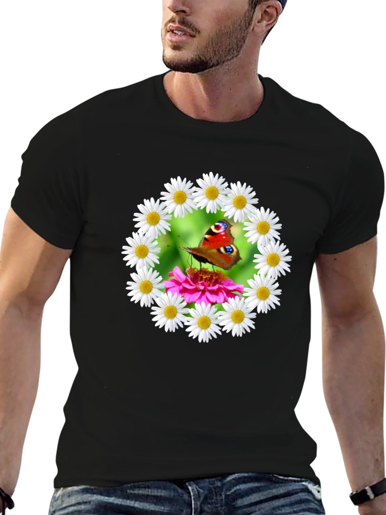 Butterfly & Daisy Wreath Graphic T-Shirt