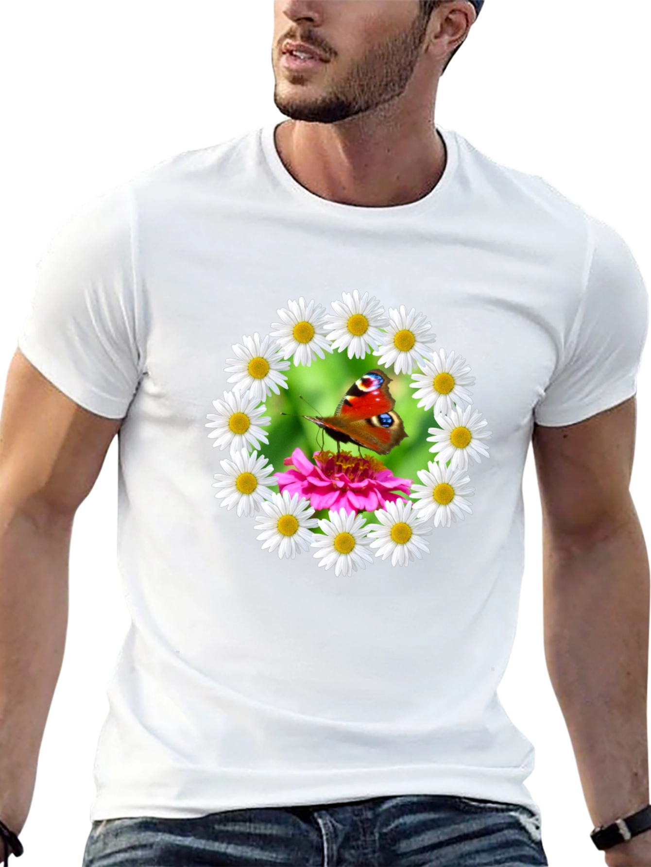 Butterfly & Daisy Wreath Graphic T-Shirt