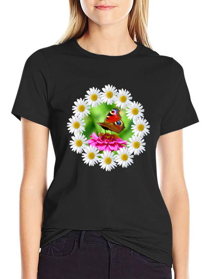 Butterfly & Daisy Wreath Graphic T-Shirt