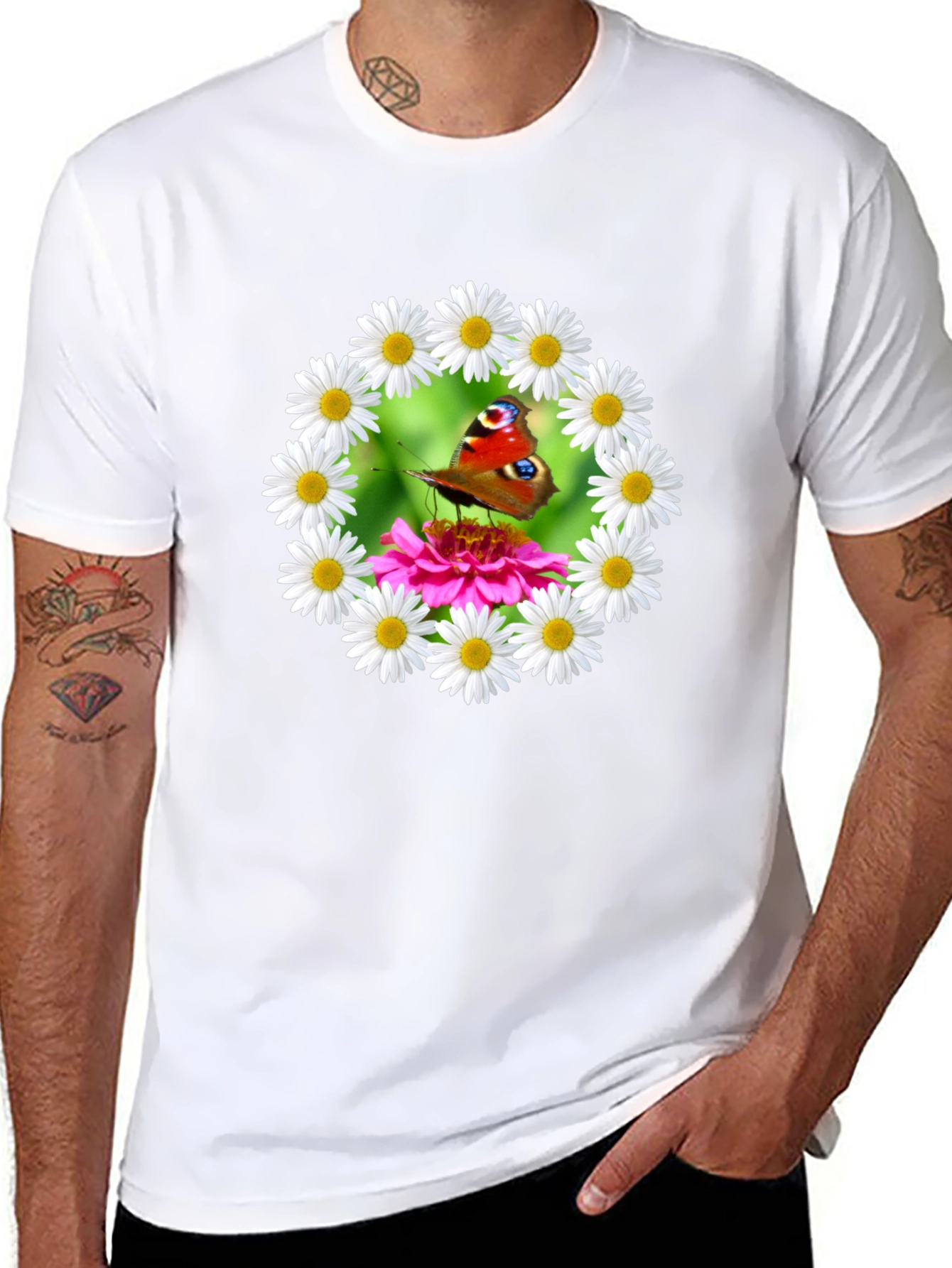 Butterfly & Daisy Wreath Graphic T-Shirt