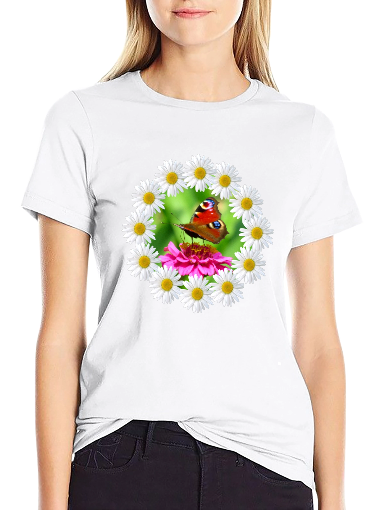 Butterfly & Daisy Wreath Graphic T-Shirt
