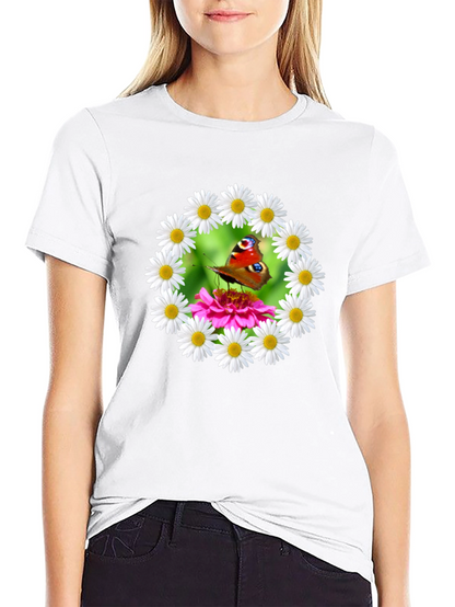 Butterfly & Daisy Wreath Graphic T-Shirt