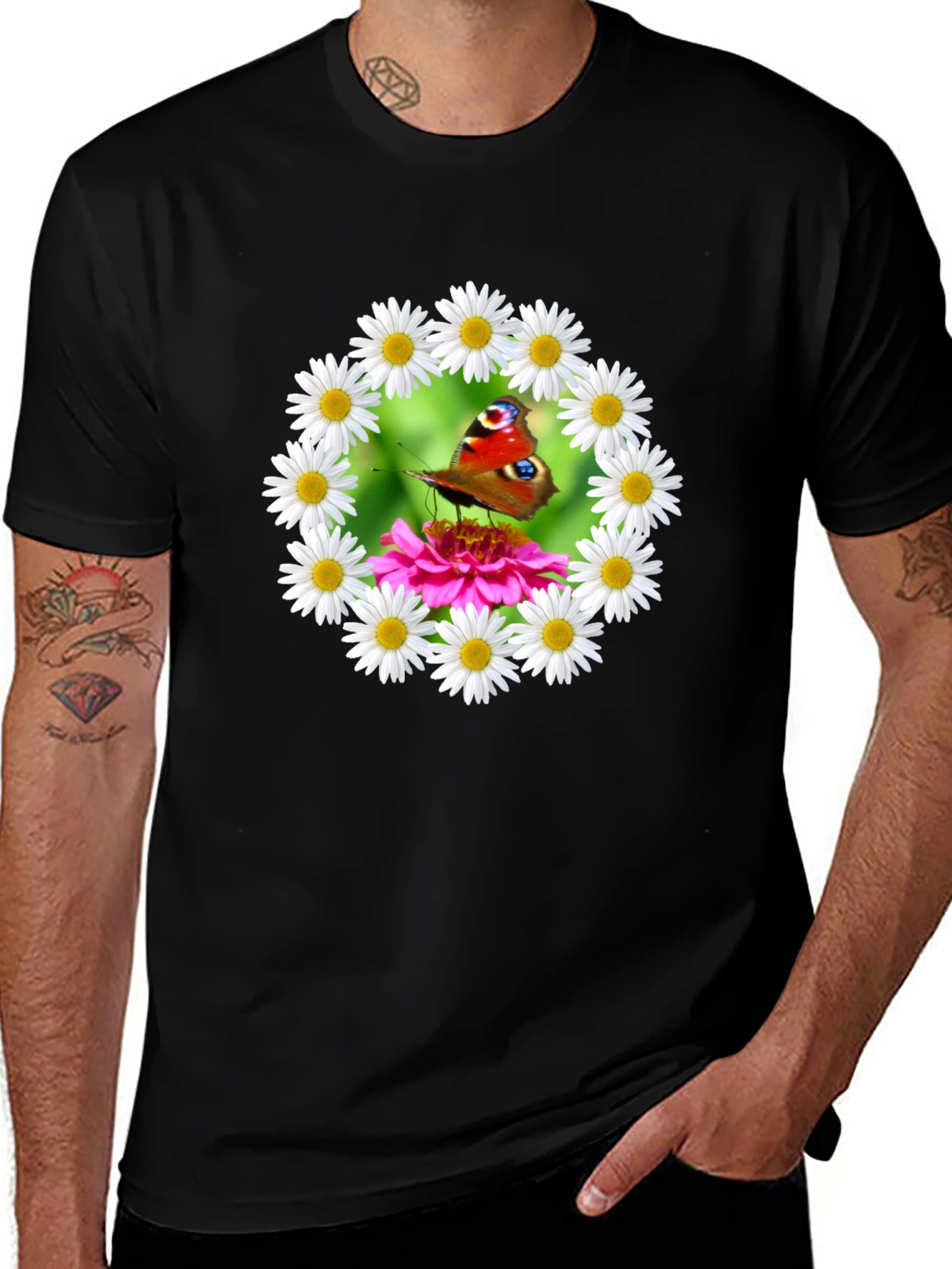 Butterfly & Daisy Wreath Graphic T-Shirt