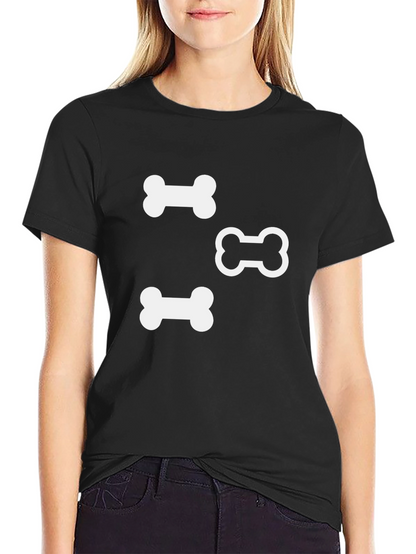Dog Bone Print T-Shirt - Casual Black Tee