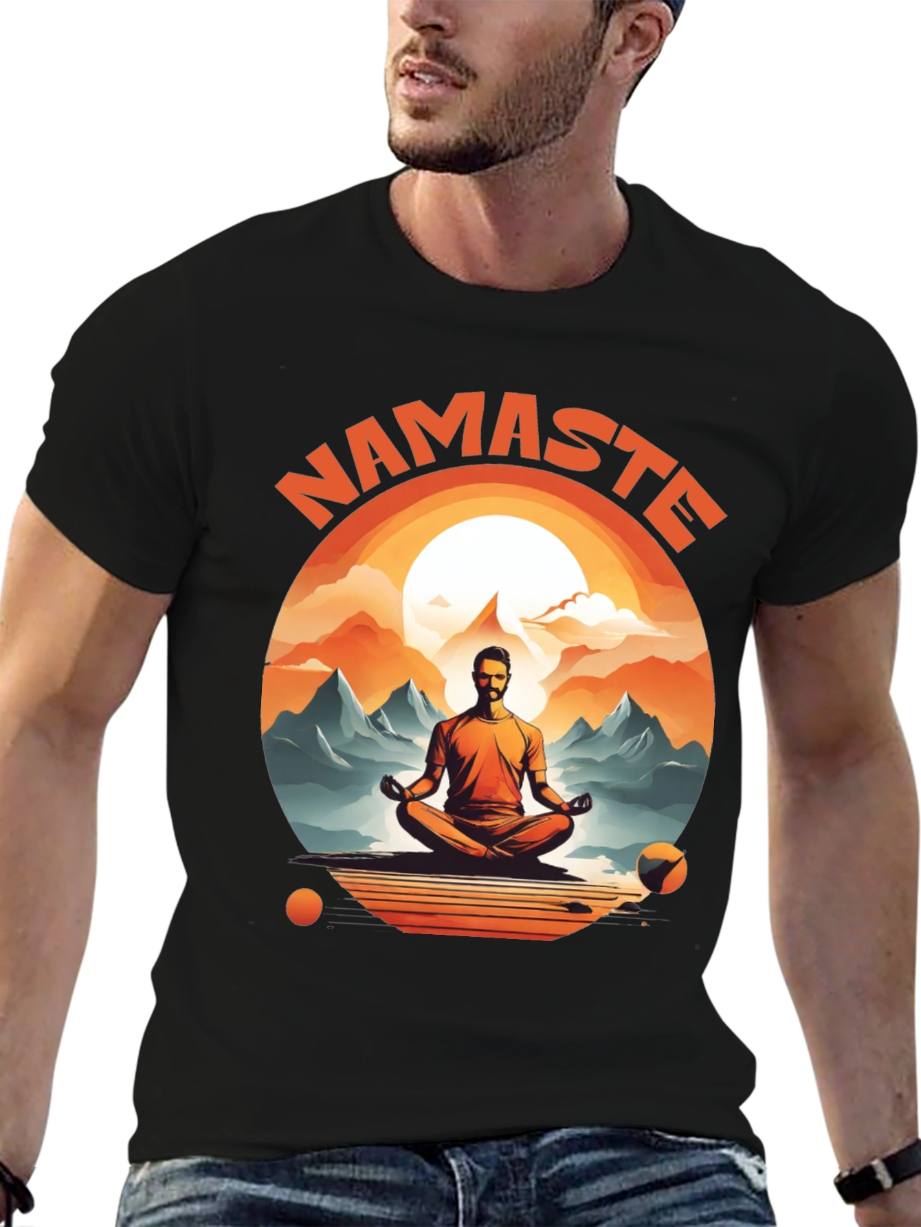 Namaste Yoga T-Shirt - Meditating Man Design