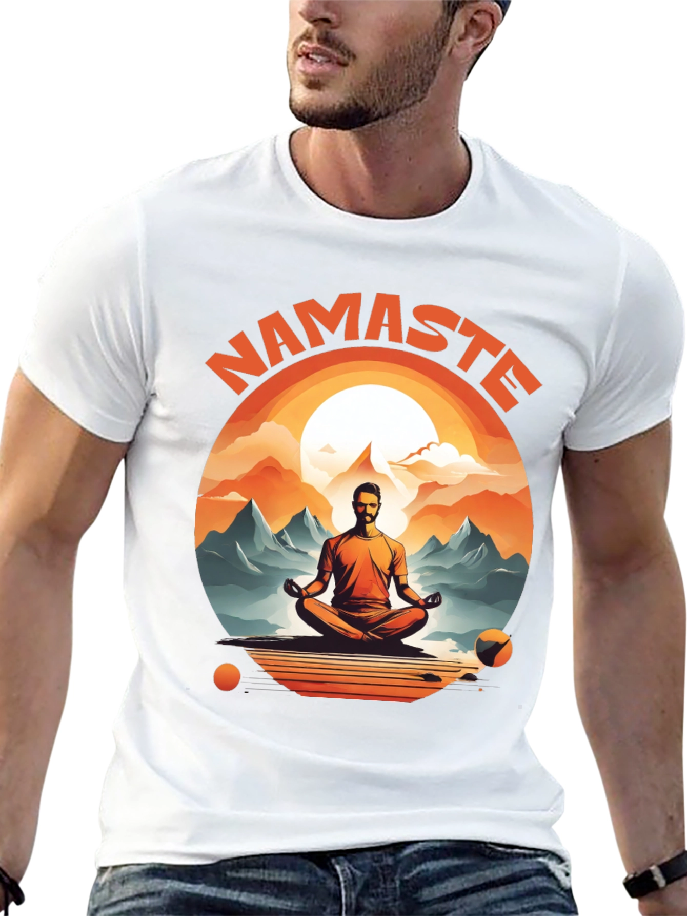 Namaste Yoga T-Shirt - Meditating Man Design