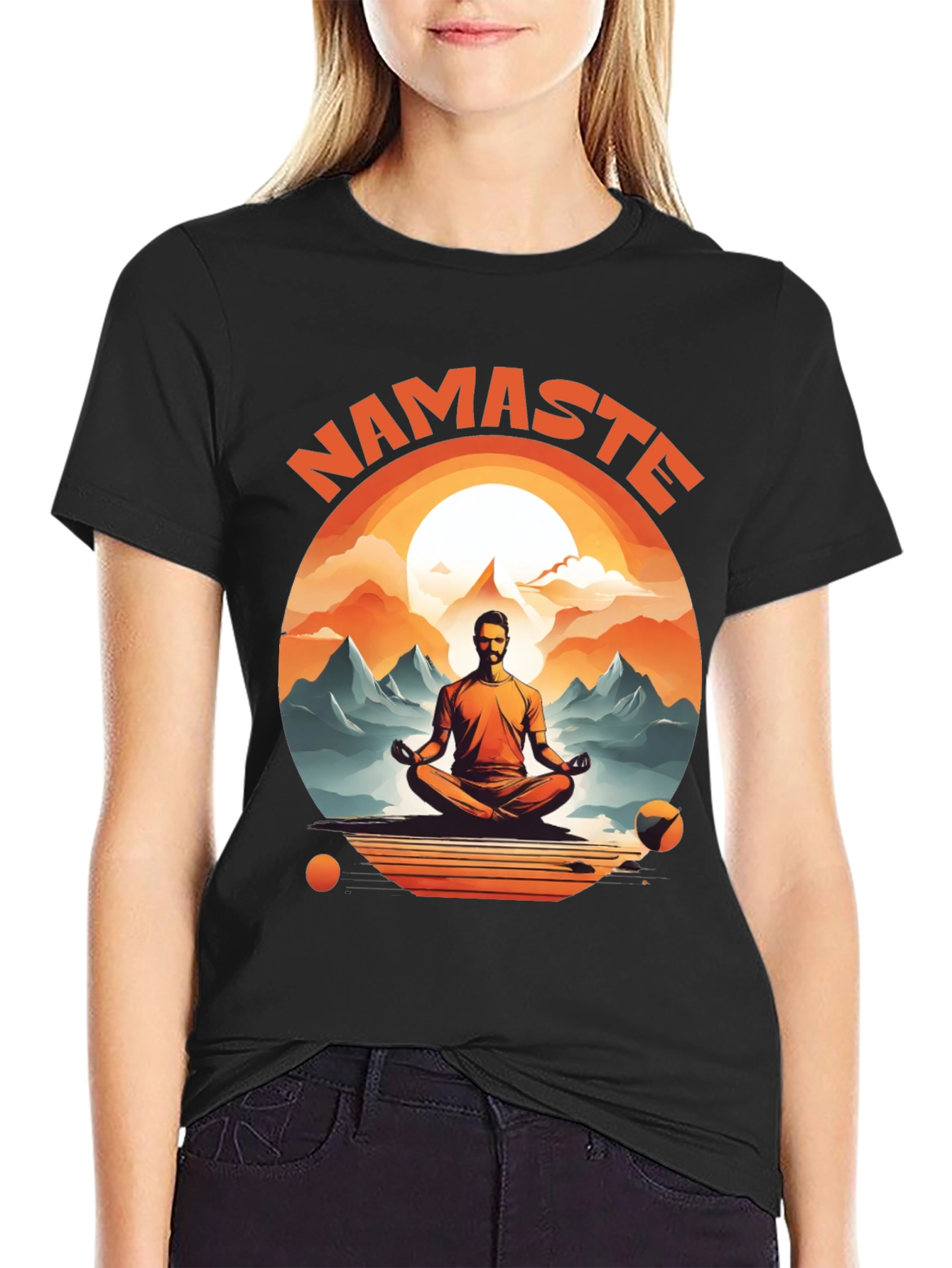 Namaste Yoga T-Shirt - Meditating Man Design