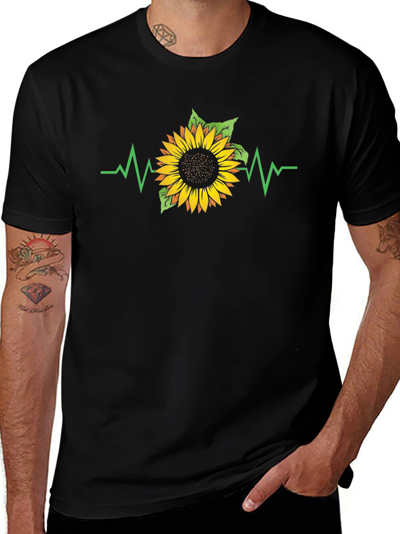 Sunflower Heartbeat Black T-Shirt