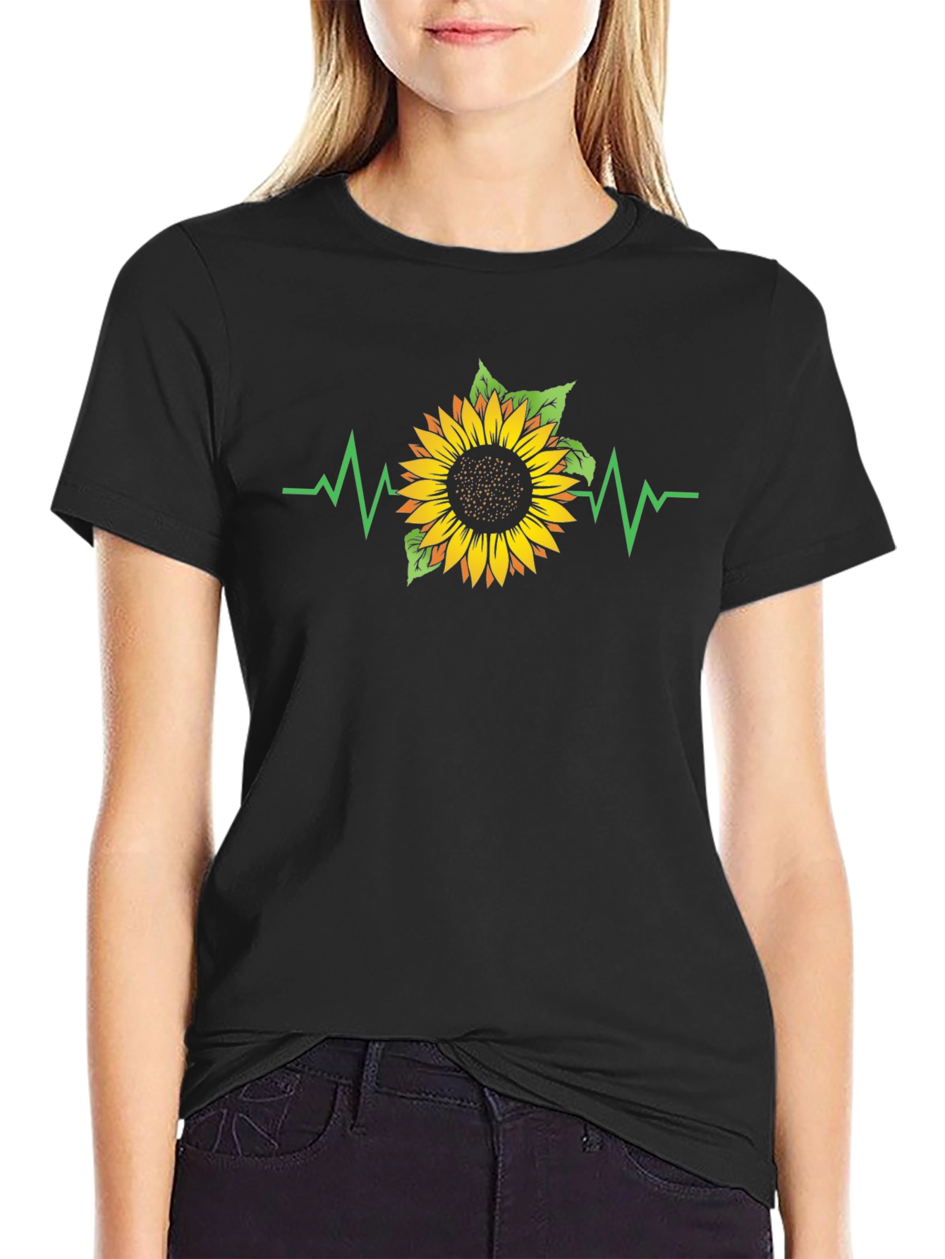 Sunflower Heartbeat Black T-Shirt