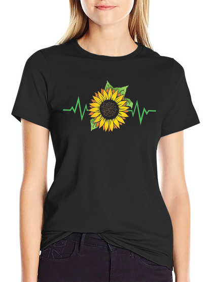 Sunflower Heartbeat Black T-Shirt