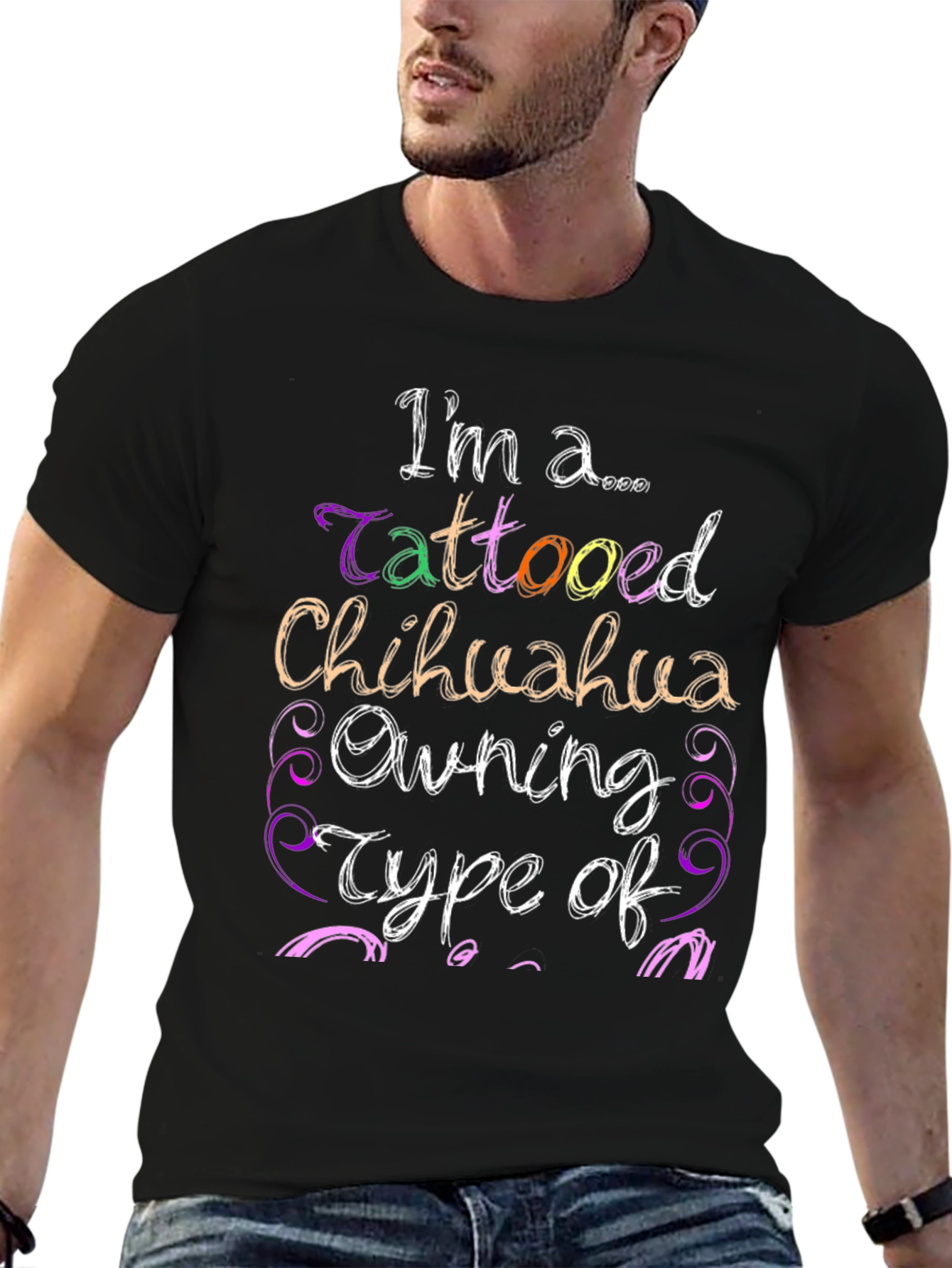 Tattooed Chihuahua Owner Black Graphic Tee