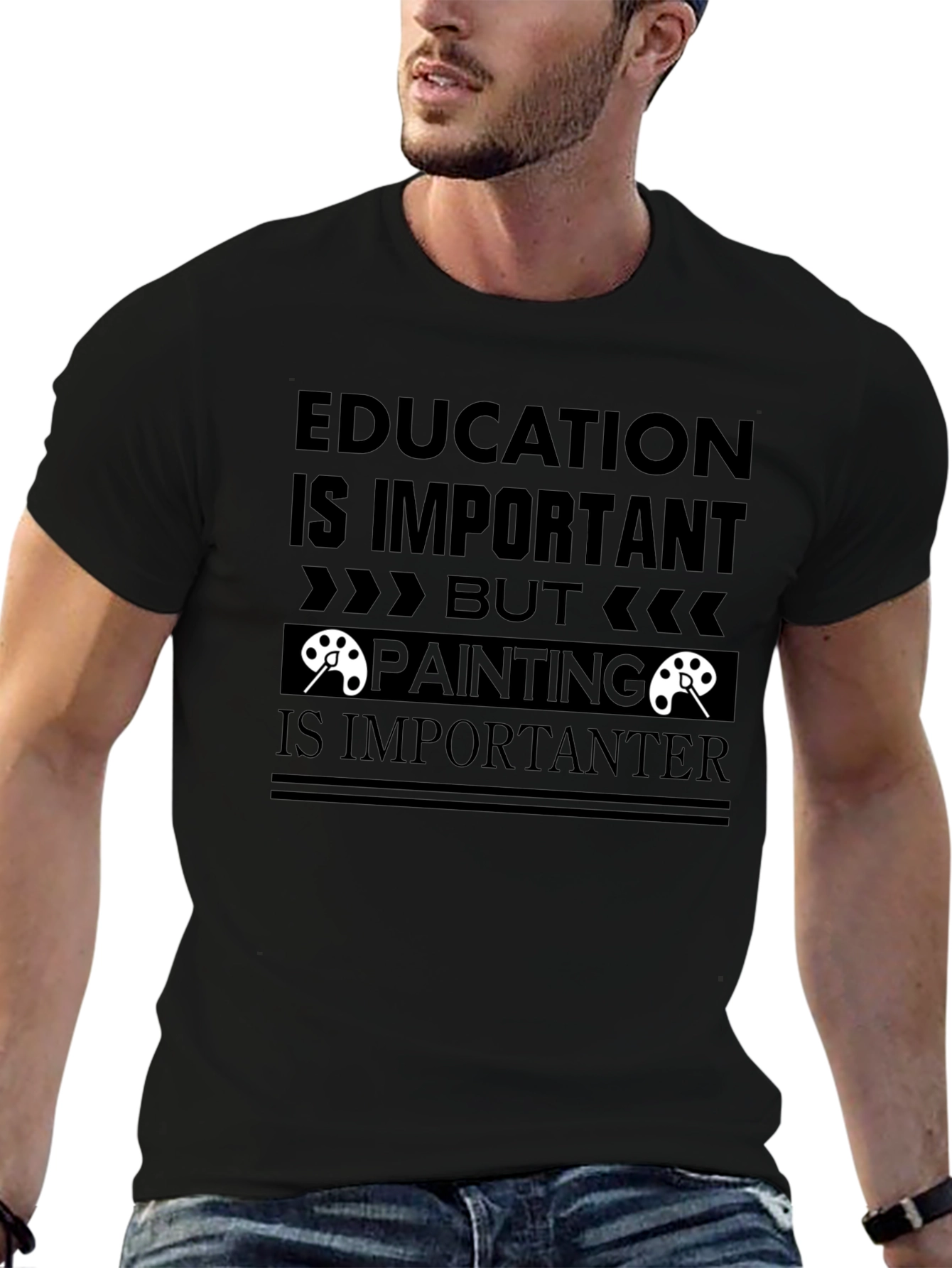 Education vs Painting Slogan Graphic Tee