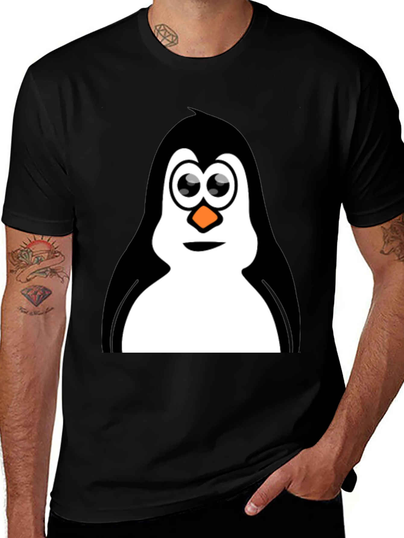 Penguin Graphic Tee - Black Cotton T-Shirt