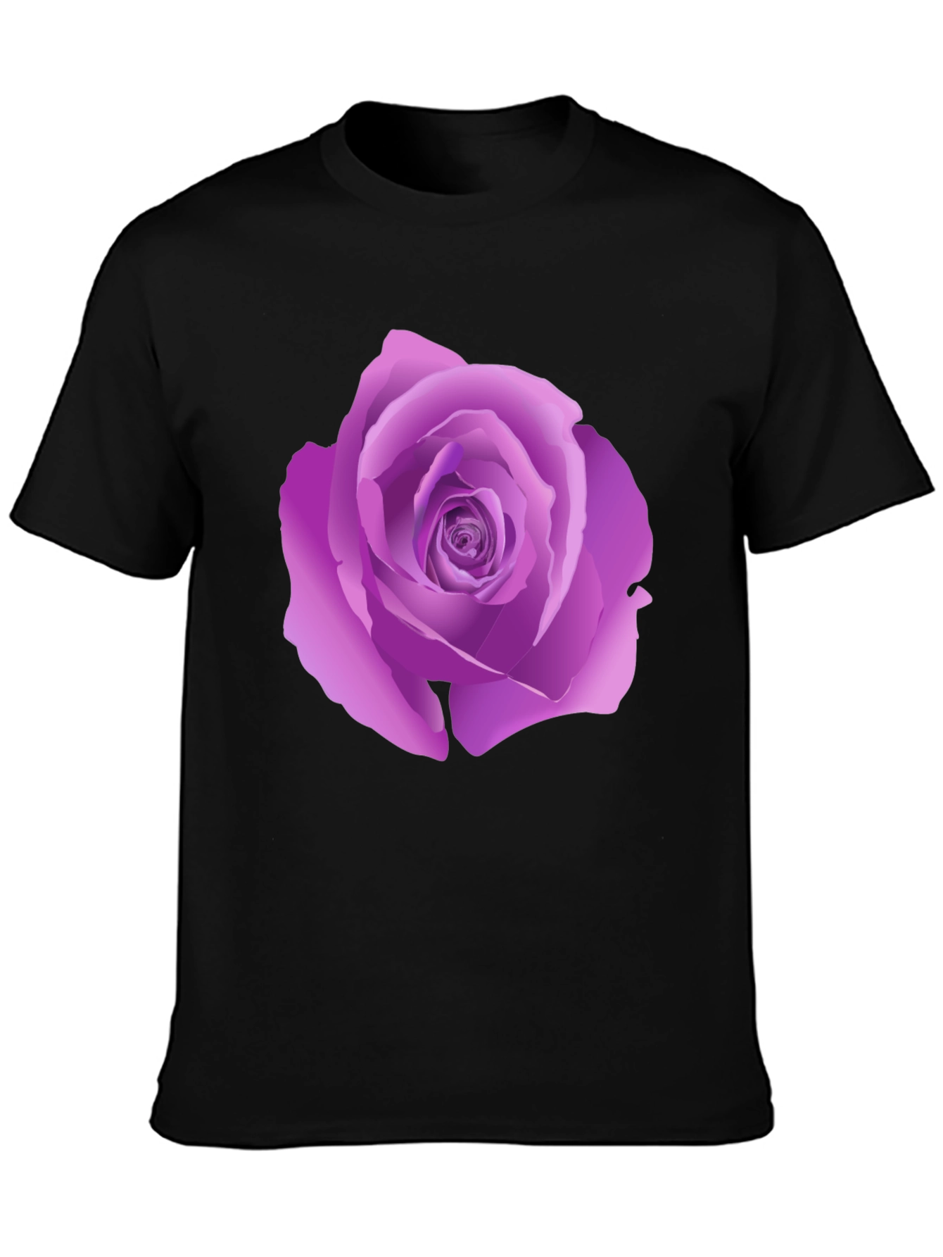 Black T-Shirt with Purple Rose Design
