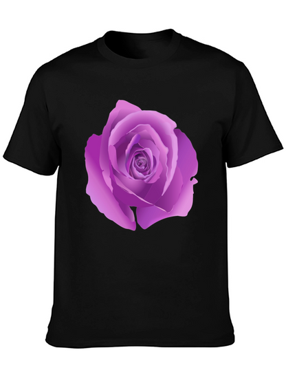 Black T-Shirt with Purple Rose Design