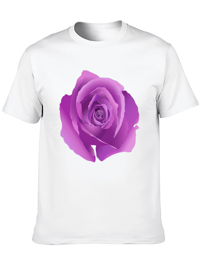 Black T-Shirt with Purple Rose Design