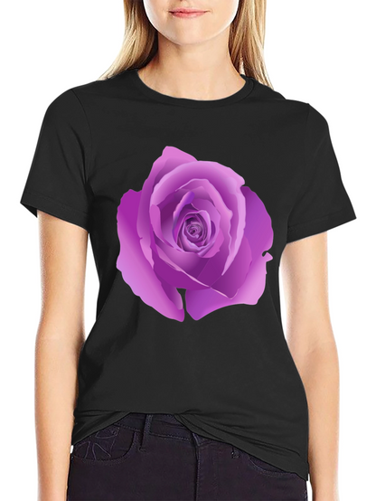Black T-Shirt with Purple Rose Design