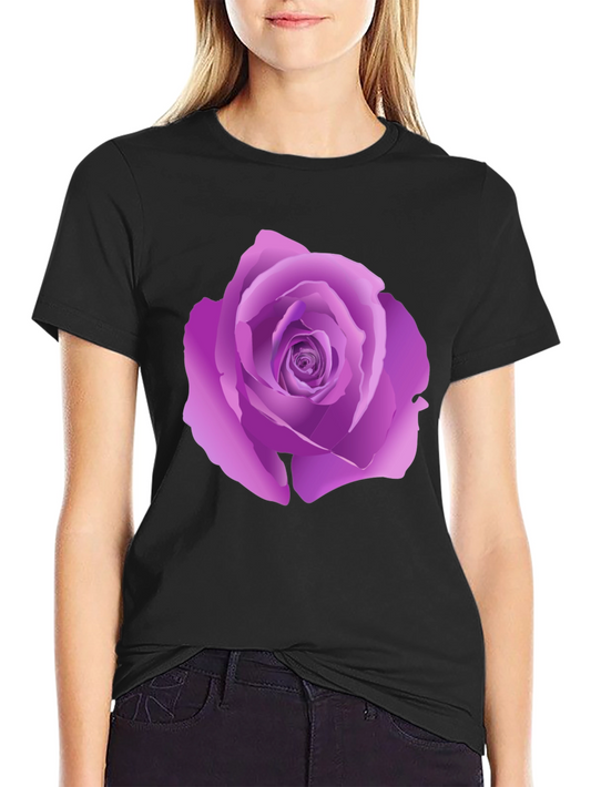 Black T-Shirt with Purple Rose Design