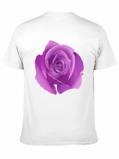 Black T-Shirt with Purple Rose Design