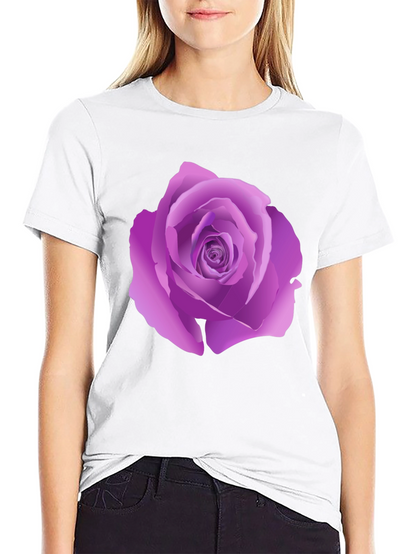 Black T-Shirt with Purple Rose Design