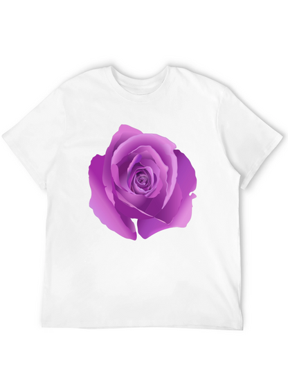 Black T-Shirt with Purple Rose Design