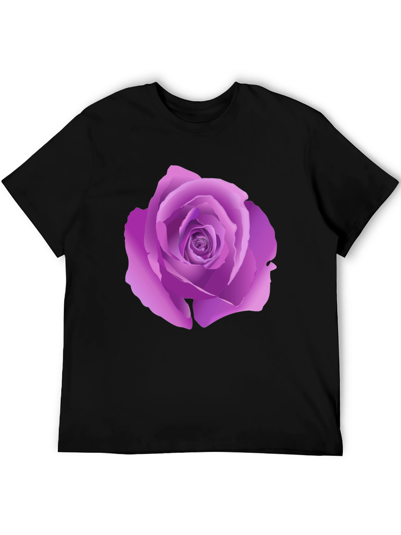 Black T-Shirt with Purple Rose Design