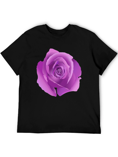 Black T-Shirt with Purple Rose Design