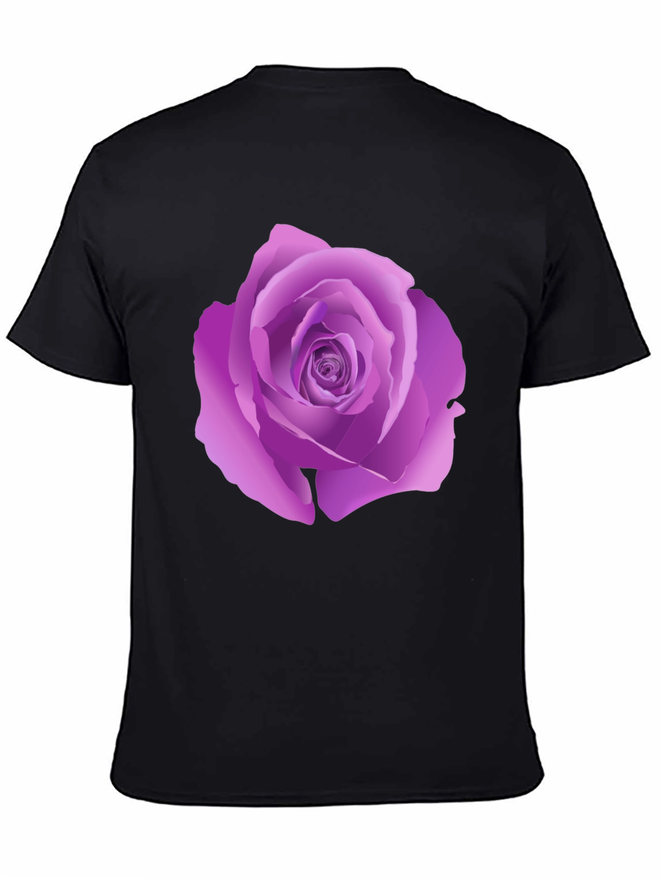 Black T-Shirt with Purple Rose Design